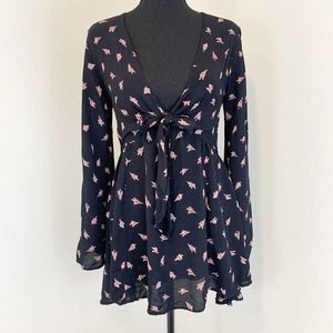 Flynn Skye London Tie Front Mini Dress Medium Rosebud Print